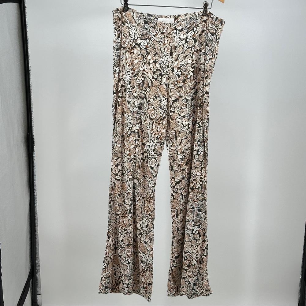 Women’s 12 Anthropologie Beige Black White Floral‎ Flare Pants Boho